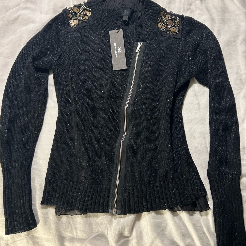 Chic Black Embellished Women's Cardigan